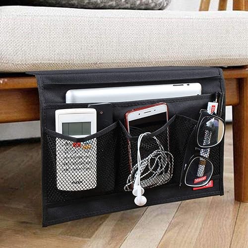 Miniatura 5 de Organizador de mesita de noche, 4 bolsillos, para tableta, revista, teléfono, lentes, debajo del colchón, soporte de control remoto, organizador