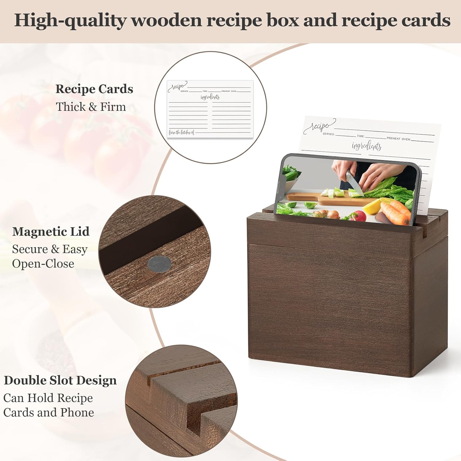 Dahey White Recipe Box and Double Slots Recipe Box to Write in Your Own Recipes for Cooking Lovers Kitchen