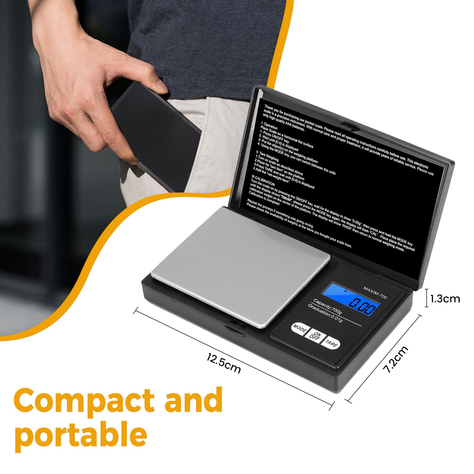 Balance de Précision Oderra 700g/0.01g, Balance à Bijoux Portable avec Écran LCD Rétroéclairé