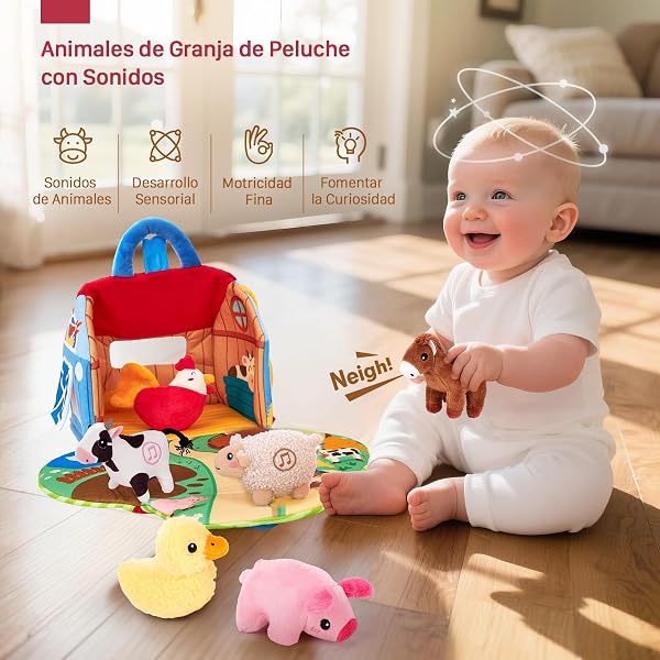 hahaland Baby Toys 6-12 Months - Surprise Barn with Stuffed Farm Animals with Real Sounds - Montessori Toys for 6 Month Old Baby Gifts Toddlers Sensory Toy 1 Year Old Boy Girl Gifts Infant Toys - 2