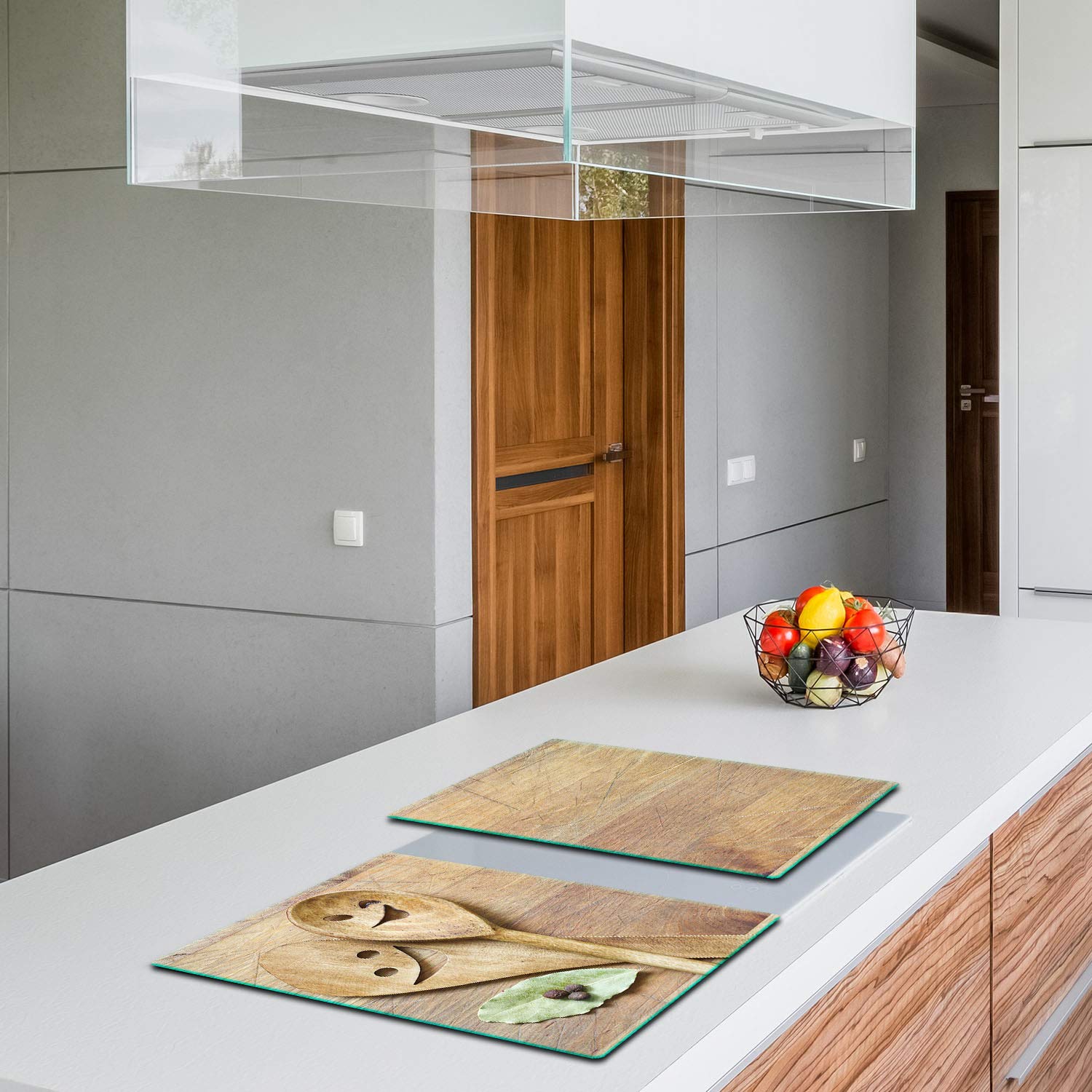 TMK ArtDeko Herdabdeckplatte 2 Teilig 40x52 cm - Spritzschutz Herdabdeckung – Herdschutz aus Sicherheitsglas – Robust, Hygienisch & Rutschfest– Schutz für Induktion, Ceran, Gas & Elektro