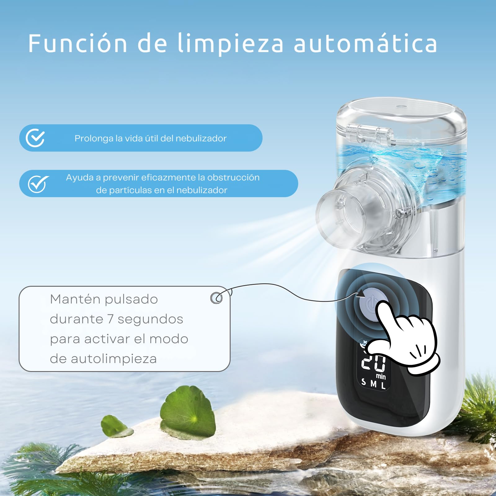 Nebulizador Portatil con tres modos de nebulización y pantalla led, Nebulizador Bebe Silencioso Recargable, Inhalador Nasal Adultos y Uso Pediátrico Compacto para Casa, Viaje y Uso Diario