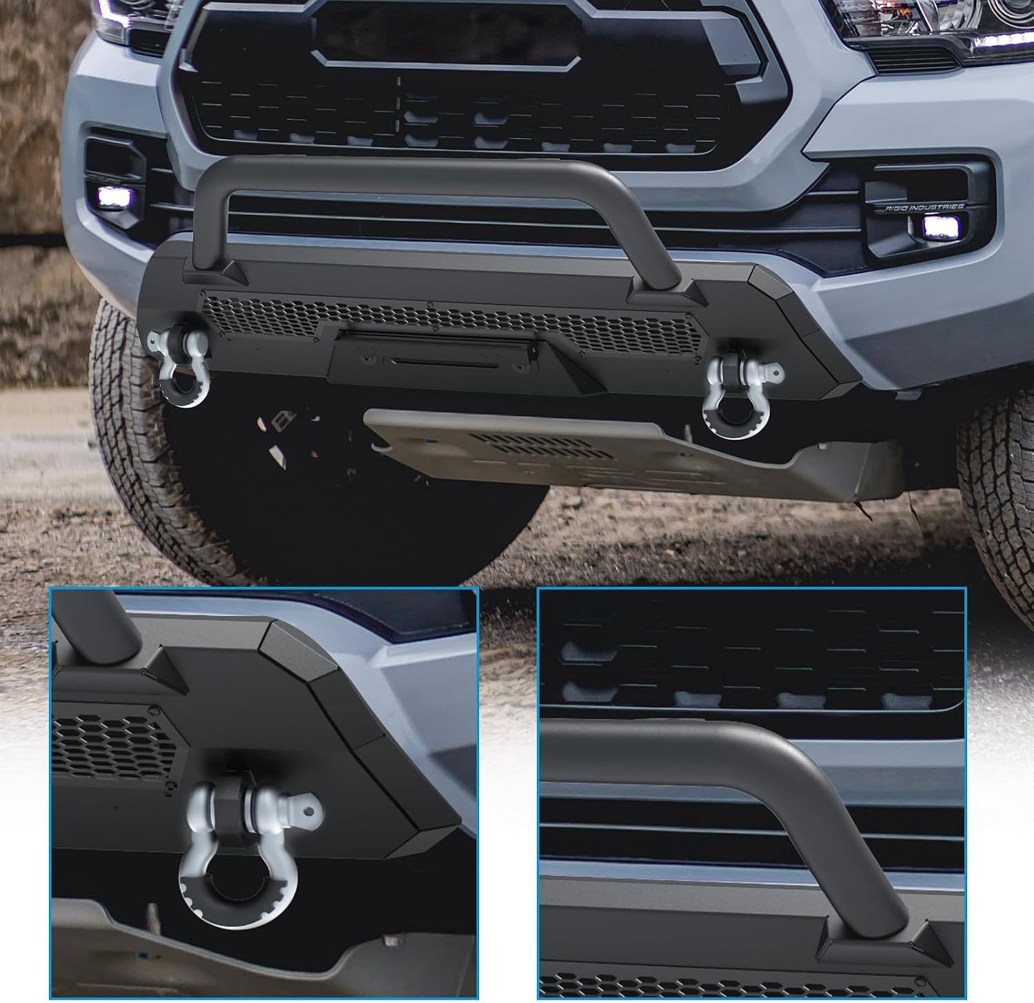 WOLFSTORM Front Bumper for Toyota Tacoma w/Winch Plate & Light Bar Mounting Bracket & D Ring for Tacoma 3rd Gen 2016 2017 2018 2019 2020 2021 2022 2023 Trucks (Main-Body Front Bumper+Bull Bar)