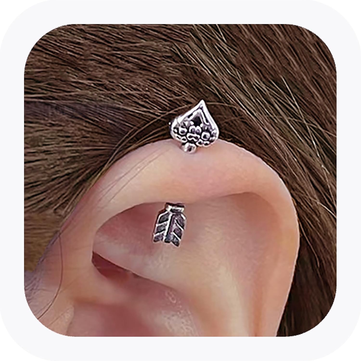 2Pcs 16G Heart Cartilage Earrings, Surgical Steel Stud Helix Earrings for Helix Piercing, Cartilage Piercing Studs