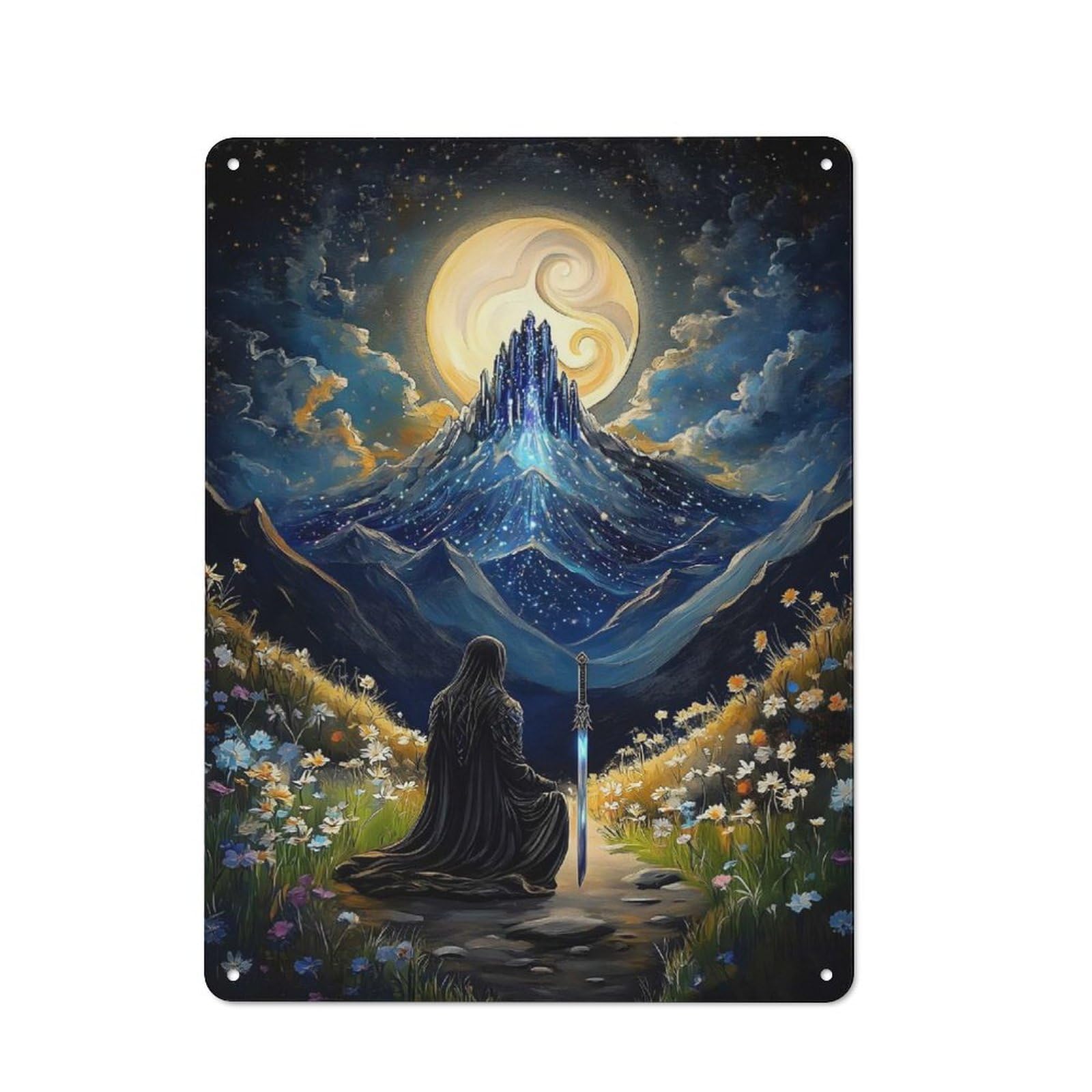 Junmoney Night Sky Fantasy Retro Metal Wall Sign 40X30cm Featuring For Hallway Wall, For Garage, Workshop And Man Cave Decoration