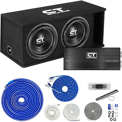 CT Sounds Dual 12” 2600W Complete Bass Package with Loaded Subwoofer Box and Amplifier