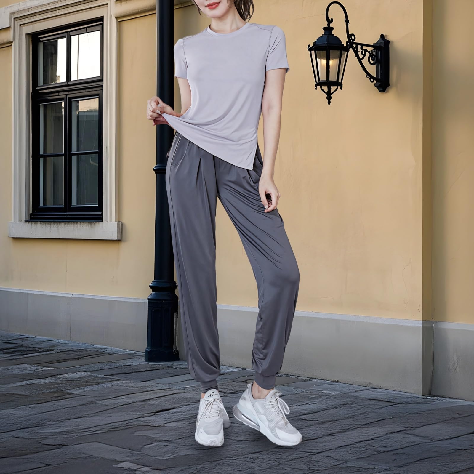 Purple - Conjunto de ropa deportiva de 6 piezas para mujer, sudadera con capucha, camiseta, camiseta sin mangas, leggings, pantalones cortos, pantalones, tela elástica transpirable en tallas S a XXL
