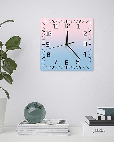 Miniatura 3 de Pink Blue Ombre Wooden Wall Clock Silent Non Ticking, Gradient Blue Pink Square Wall Clock Battery Operated, Decor Clock for Home Office, Living