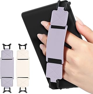 MoKo 2 Pack Hand Strap for 6-8" Kindle eReaders Tablets, Lavender+Cream | eReader Accessories for 6-8" Kindle/Kobo/Sony Tablets, Black High-Elasticity Hand Strap, Lightweight Finger Grip Holder
