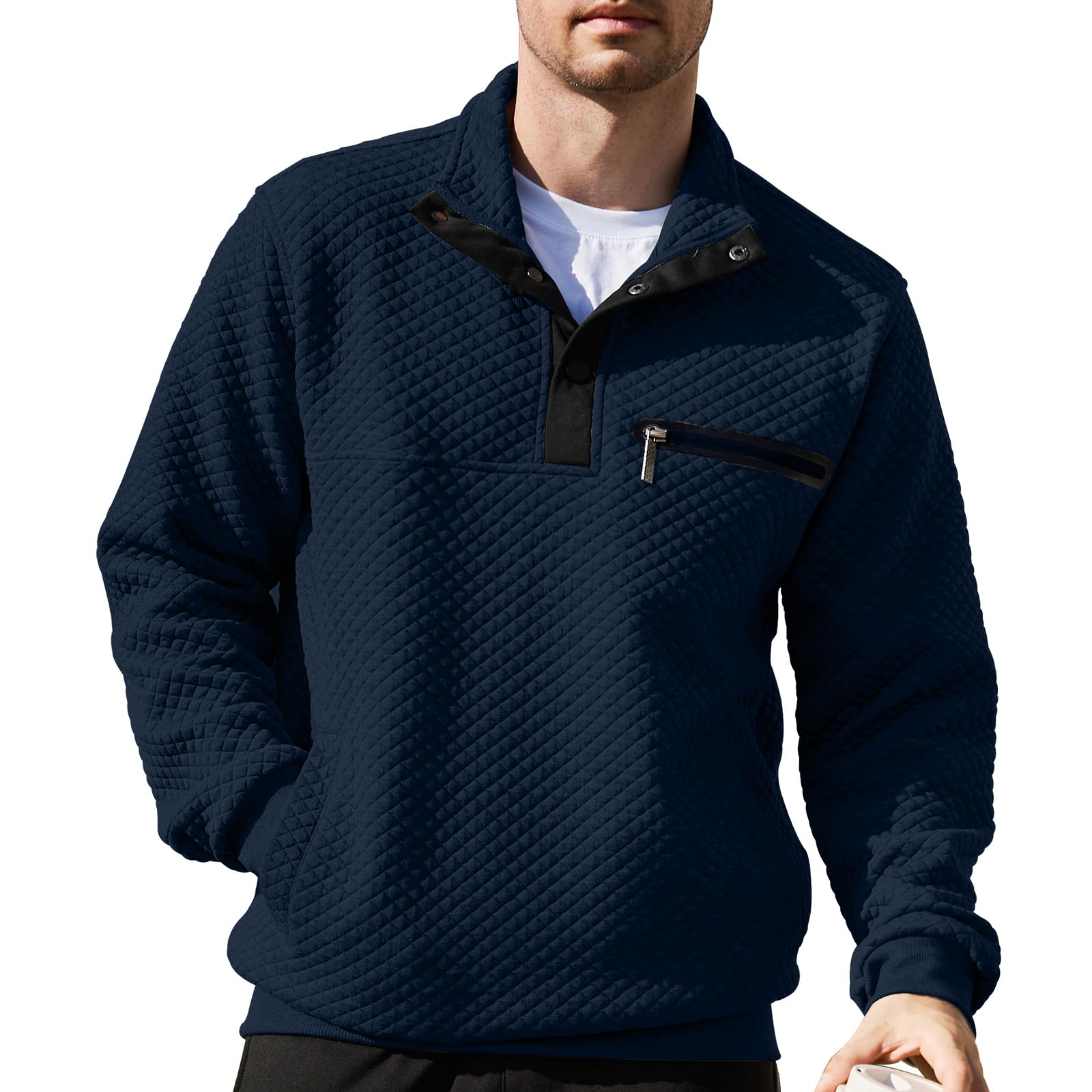 LBL Leading the Better Life Mens Sweatshirt Fashion Stand Collar Button Pullover Sweatshirts with Pockets
