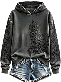 Women's Floral Black Cat Sweatshirt Halloween Gothic Lace Black Cat Hoodie
