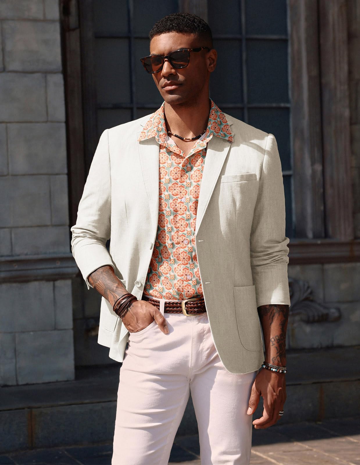 PJ PAUL JONES Blazer da uomo in lino, moderno, per il tempo libero, sportivo, vestibilità regolare, 2 bottoni, giacca da lavoro, bianco, XL