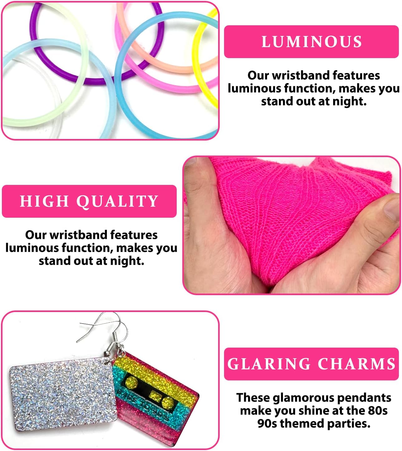 80s Costumes Accessories 17 Pcs Women Party Outfit Set with Headband Earrings Fishnet Gloves Necklaces Leg Warmers