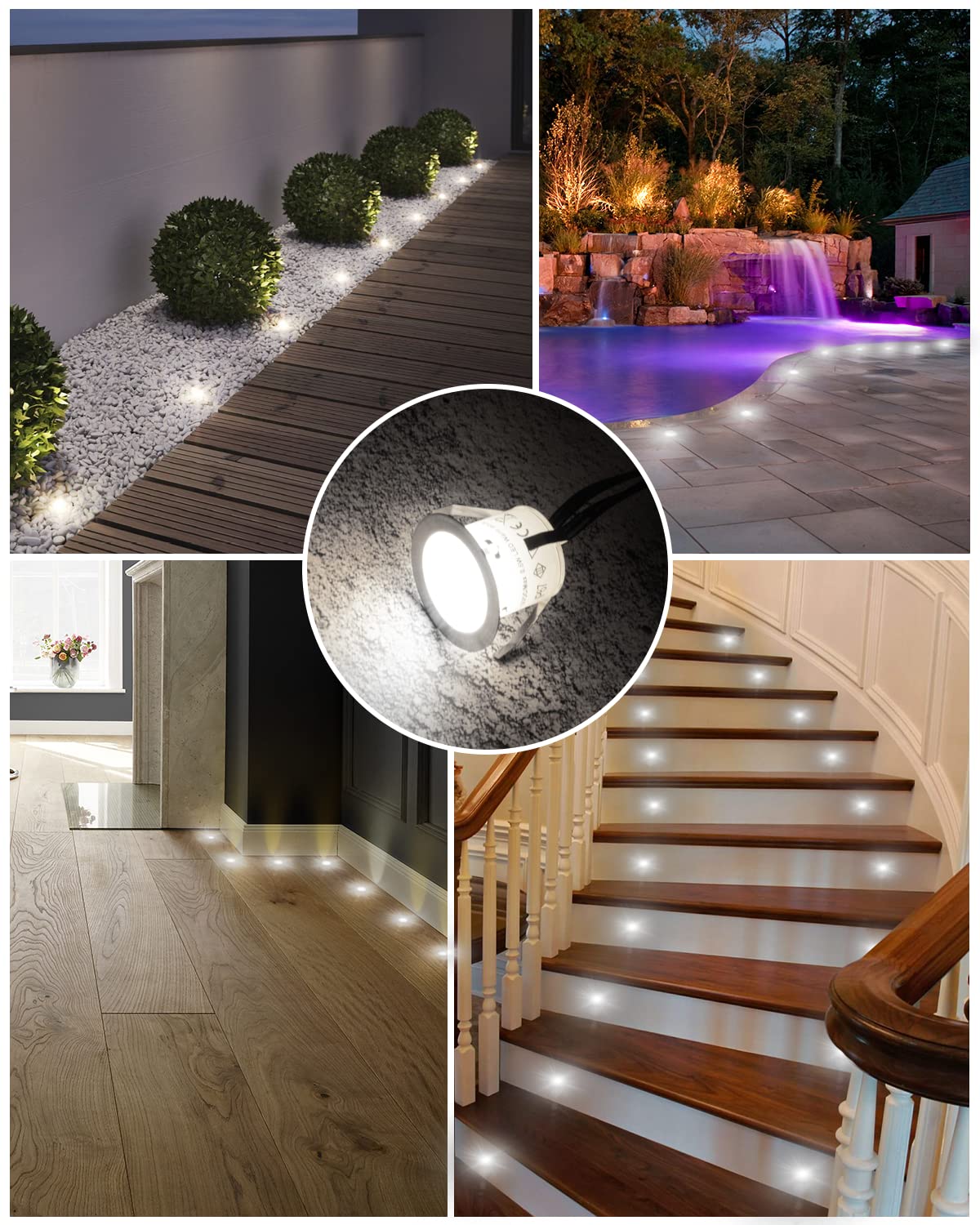 HIBOITEC 16er Set Terrassen Einbaustrahler LED Aussen, LED Einbaustrahler IP67 wasserdicht, 0.6W LEDs Bodeneinbauleuchten für Küche Garten Gehweg Holzbrücke kaltweiß
