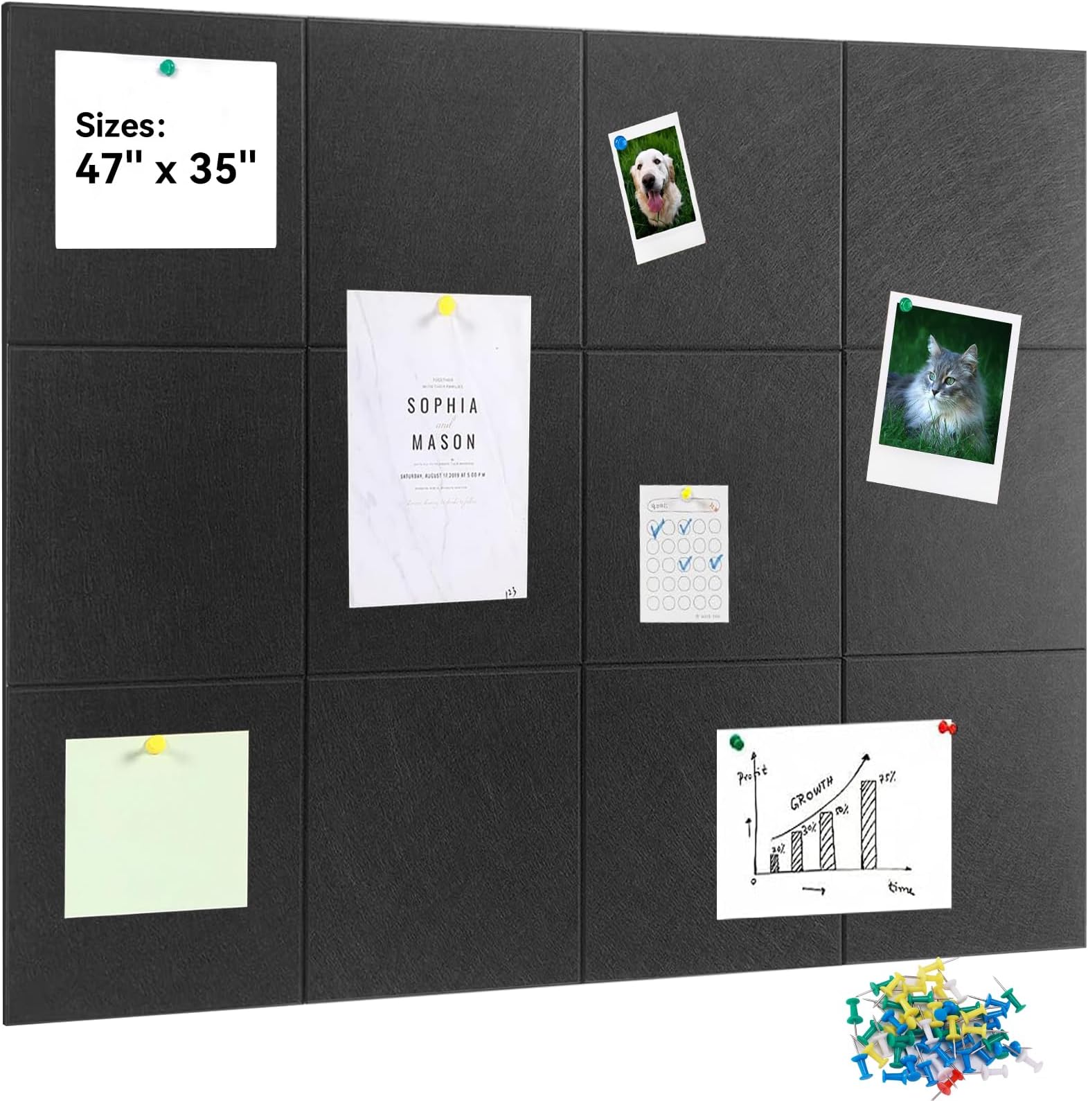 Large Cork Board Alternative - 24-Pack Felt Wall Tiles With Safe