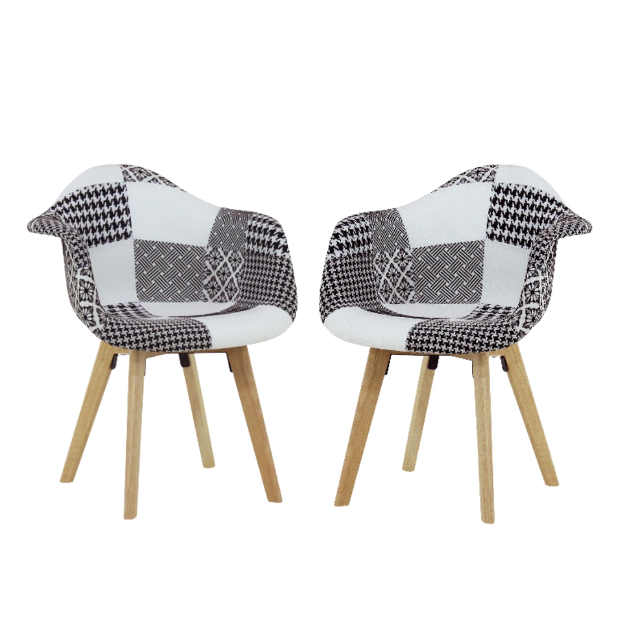 P&N Homewares Patchwork Dining Chair with Armrest - Mid-Century Modern Fabric Chair with Wooden Legs, Foam Cushioning & Ergonomic Shell - Accent Chair for Dining Room, Office, Caffe or Living Space โ image 1