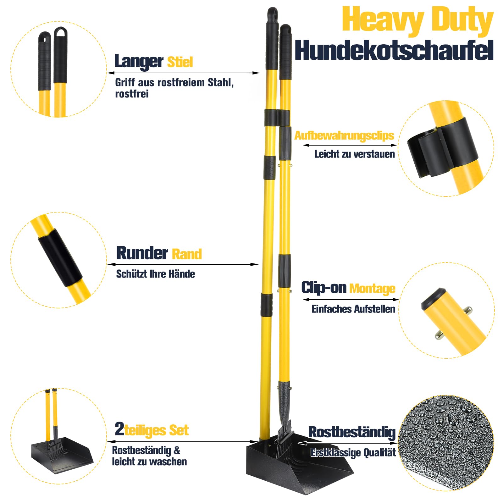 Hundekotschaufel Kehrschaufel & Rechen Mit Abfallsäcken, Hundekotsammler Langer Griff, Hundekot Scooper Für Garten & Laub