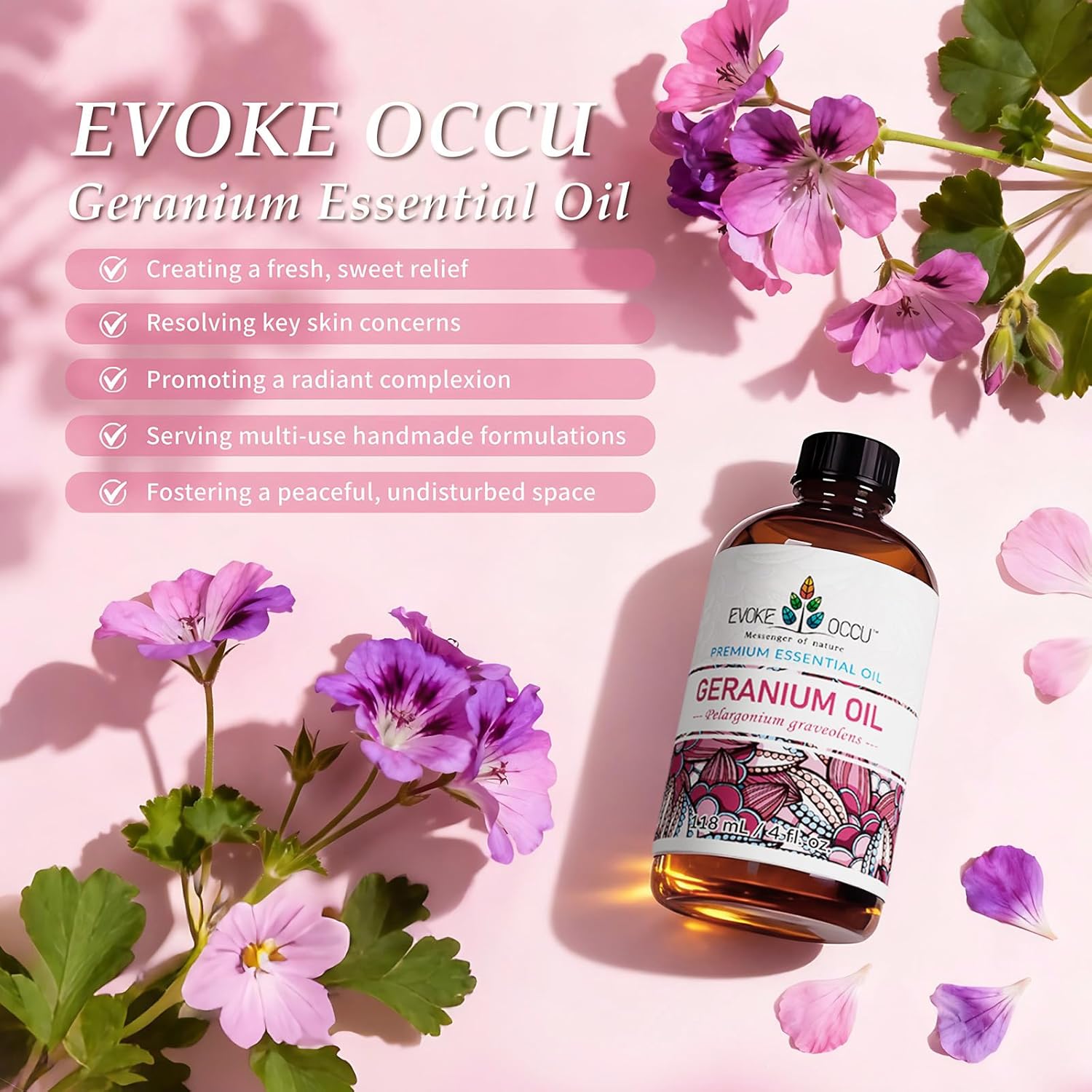 EVOKE OCCU Pure & Natural Geranium Essential Oil for Skin, Hair, Diffuser, Aromatherapy - 4 Fl Oz - Image 6