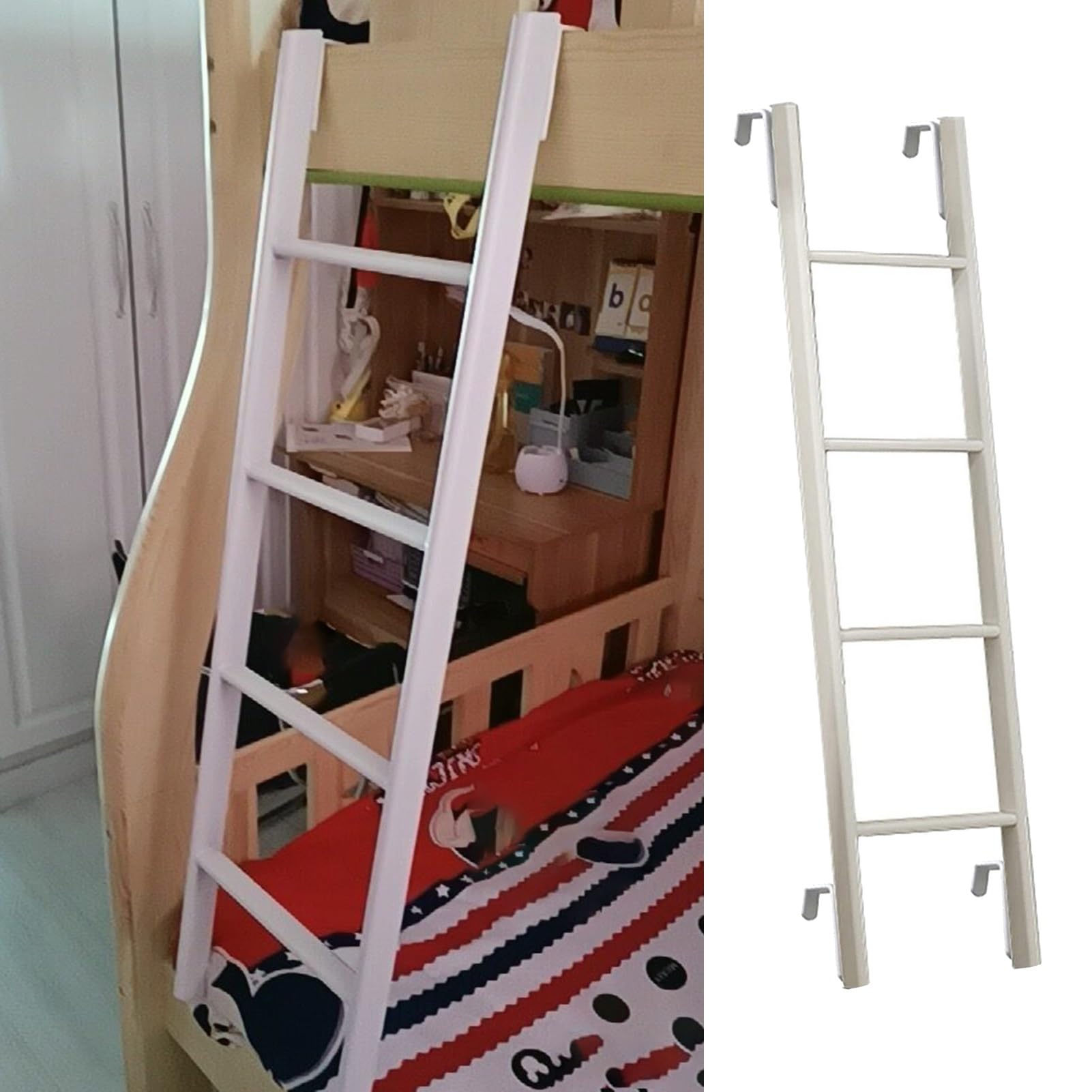 IEOWY Adjustable Bunk Bed Ladder with Hook, White Home School Bunk Climbing Ladder, Short Metal Ladder for Loft Cabinets Camper RV Warehouse (Size : 116cm/45)