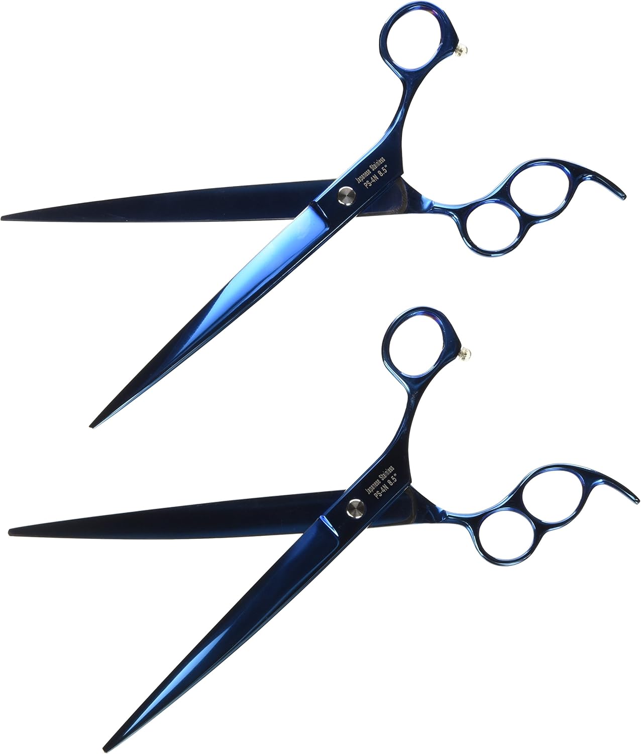 ShearsDirect Japanese 440 Stainless Steel Grooming Shear, 8.5-Inch, Straight and Curved Blue Titanium