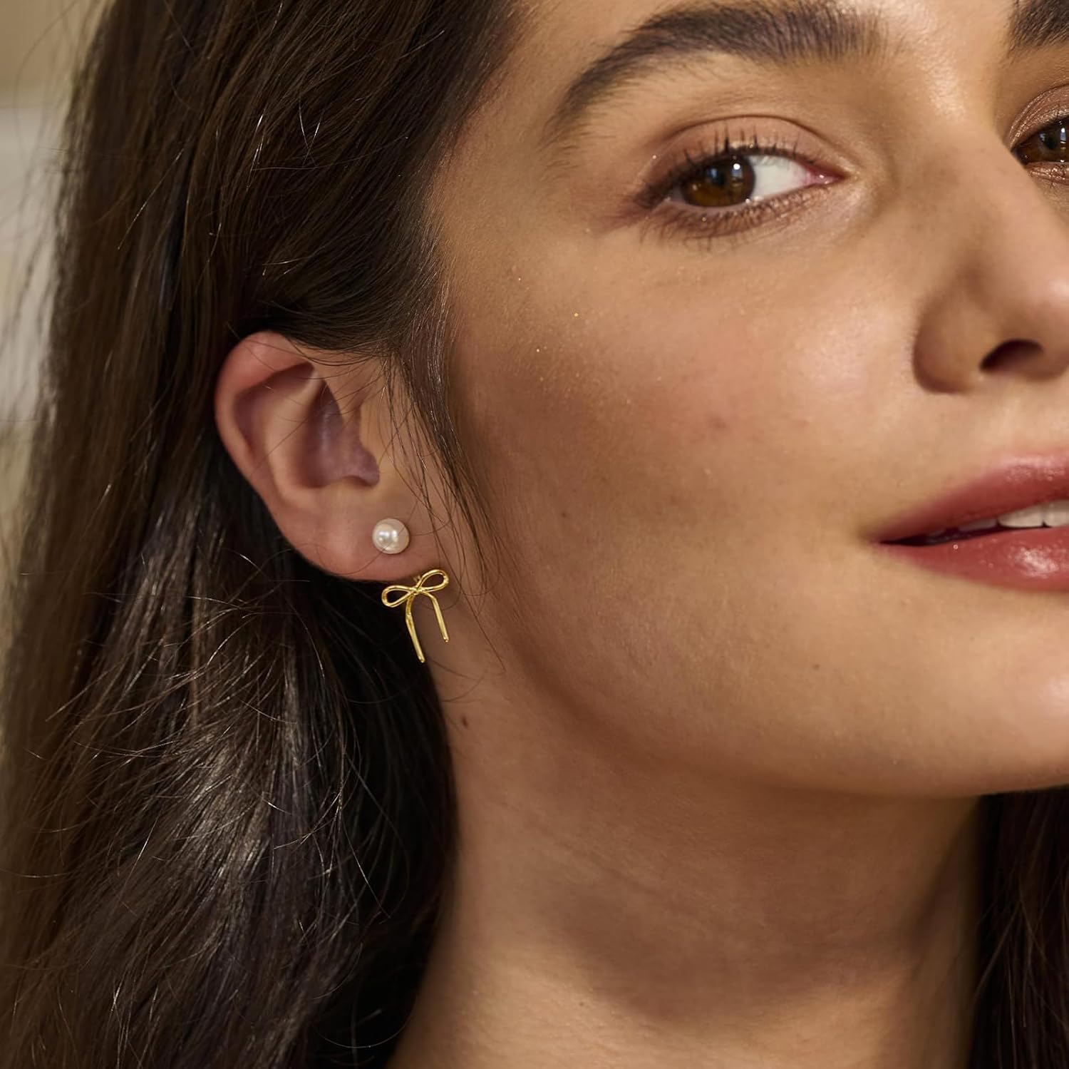 Pearl Bow Earrings for Women, Trendy Gold Bowknot Stud Earrings, Cute Dangle Drop Jewelry, Wedding, Party, Daily Accessories, Coquette Gifts for Women - Image 5