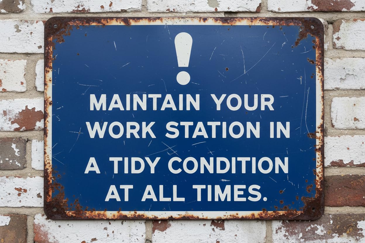 Wall Decor Maintain Your Work Station In A Tidy Condition At All Times Notice - Mandatory Sign Metal Sign 8 X 12 Inches Clear Signage For S, Fences Vintage Signs Aluminum Plates Printed