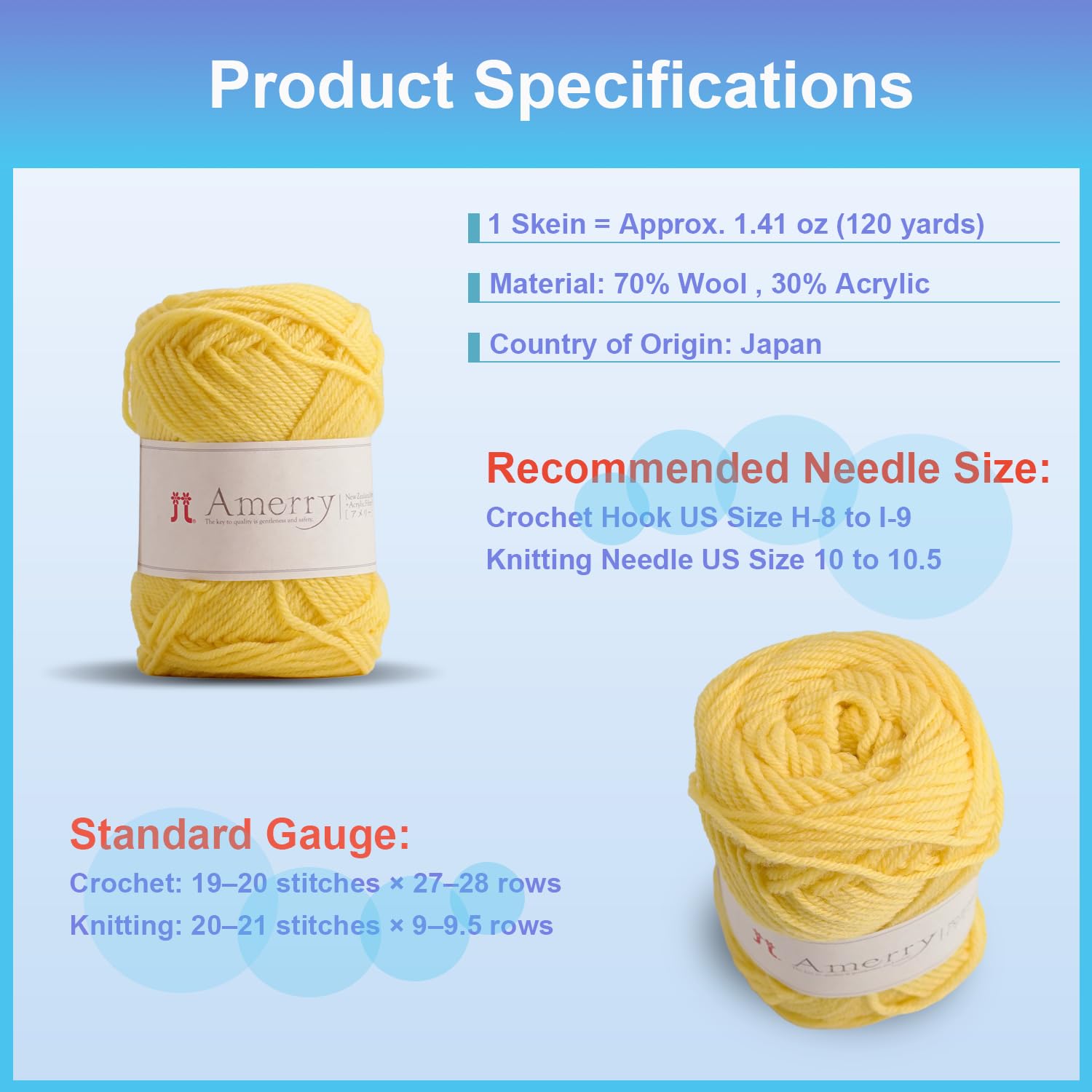 Hamanaka Amerry Garn, 5 Knäuel, mittelschwer, Kammgarn, 70 % neuseeländische Merinowolle, 30 % Acryl-Mischung, weiches und leicht zu strickendes Garn zum Stricken und Häkeln, hergestellt in Japan (Col