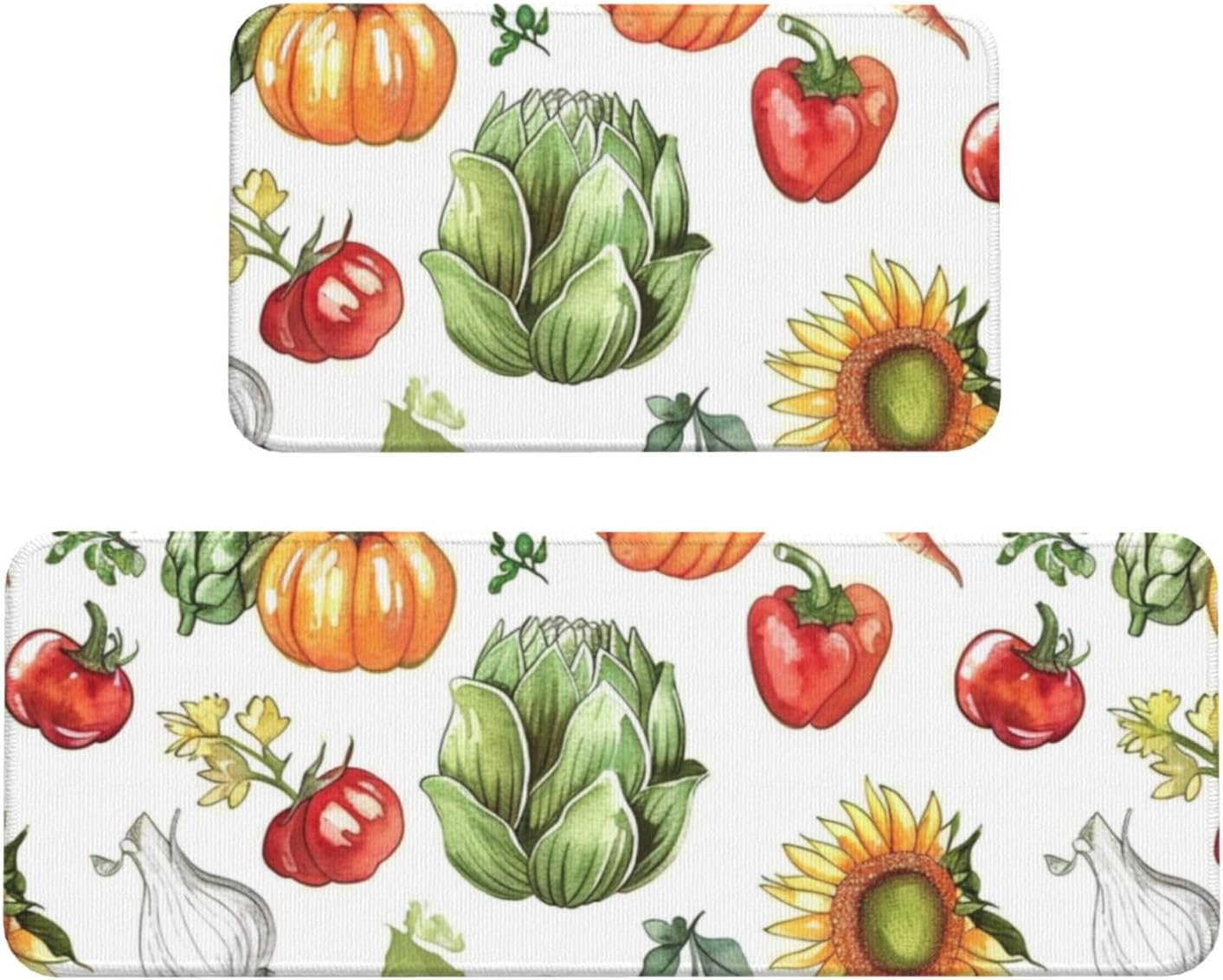 Vegetable Kitchen Rugs and Mats Non-Slip Standing Mat Anti Fatigue Kitchen Mats for Kitchen Sink Office 17 x 51 + 17 x 29