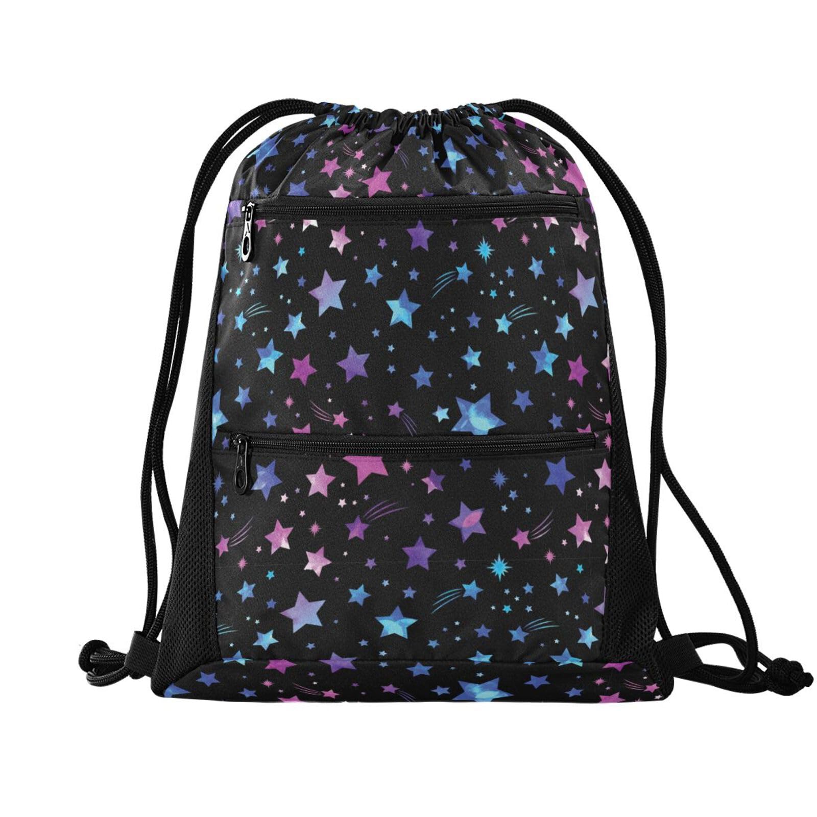 FRODOTGV Glitter Star String Bag with Mesh Pockets Sports Gym Yoga Sackpack Water Resistant Drawstring Backpack for Women Men — image 1