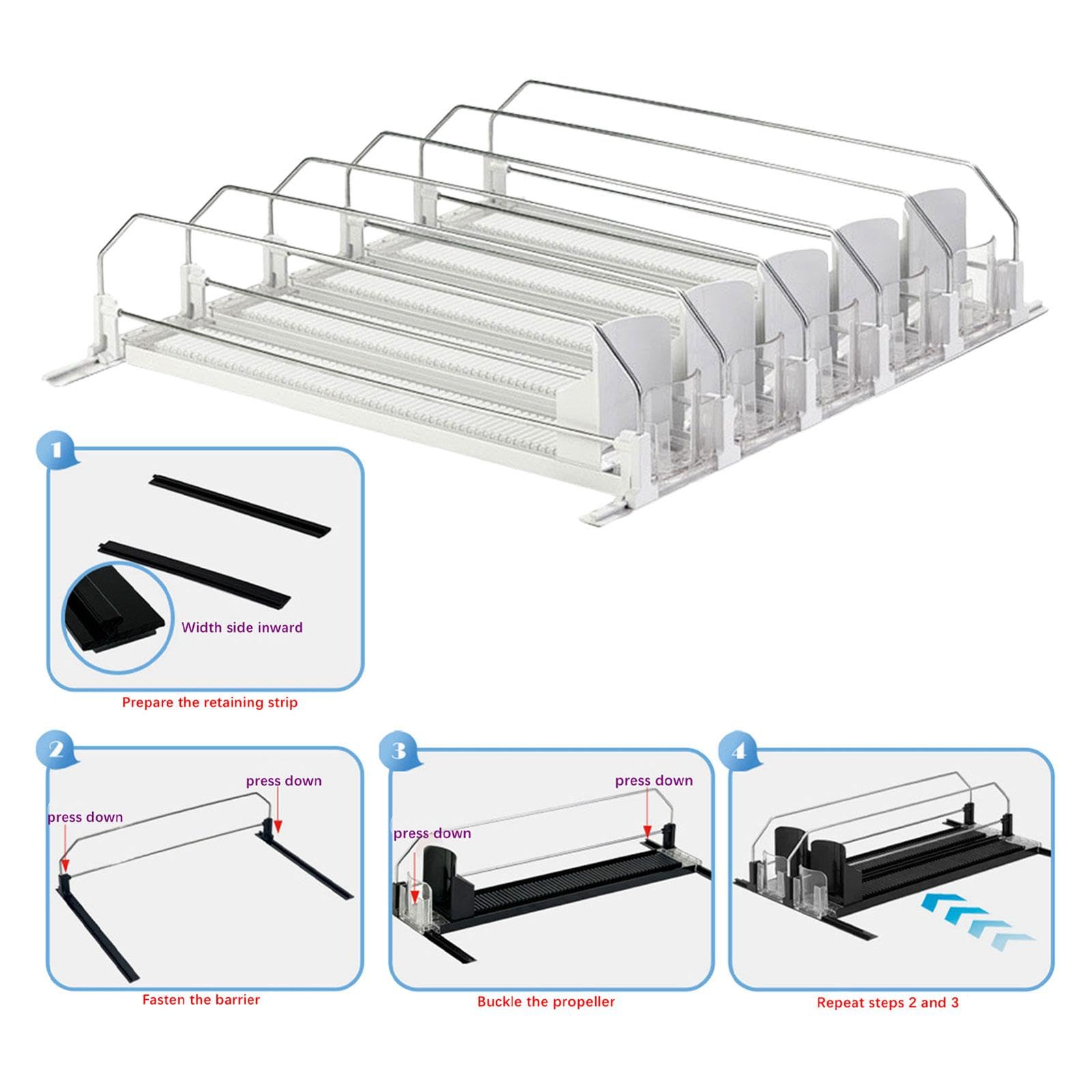 Organizador de Bebidas con Pusher Automático Dispensador Apilable de Latas Estante de Botellas para Frigorífico Soporte Muelle Fácil de Montar Y Limpi, 5 hileras Blancas, Individual
