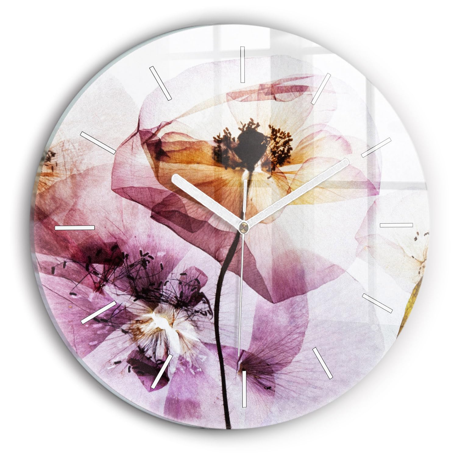 Horloge silencieuse 30 cm pour salon élégant au motif fleurs sèches