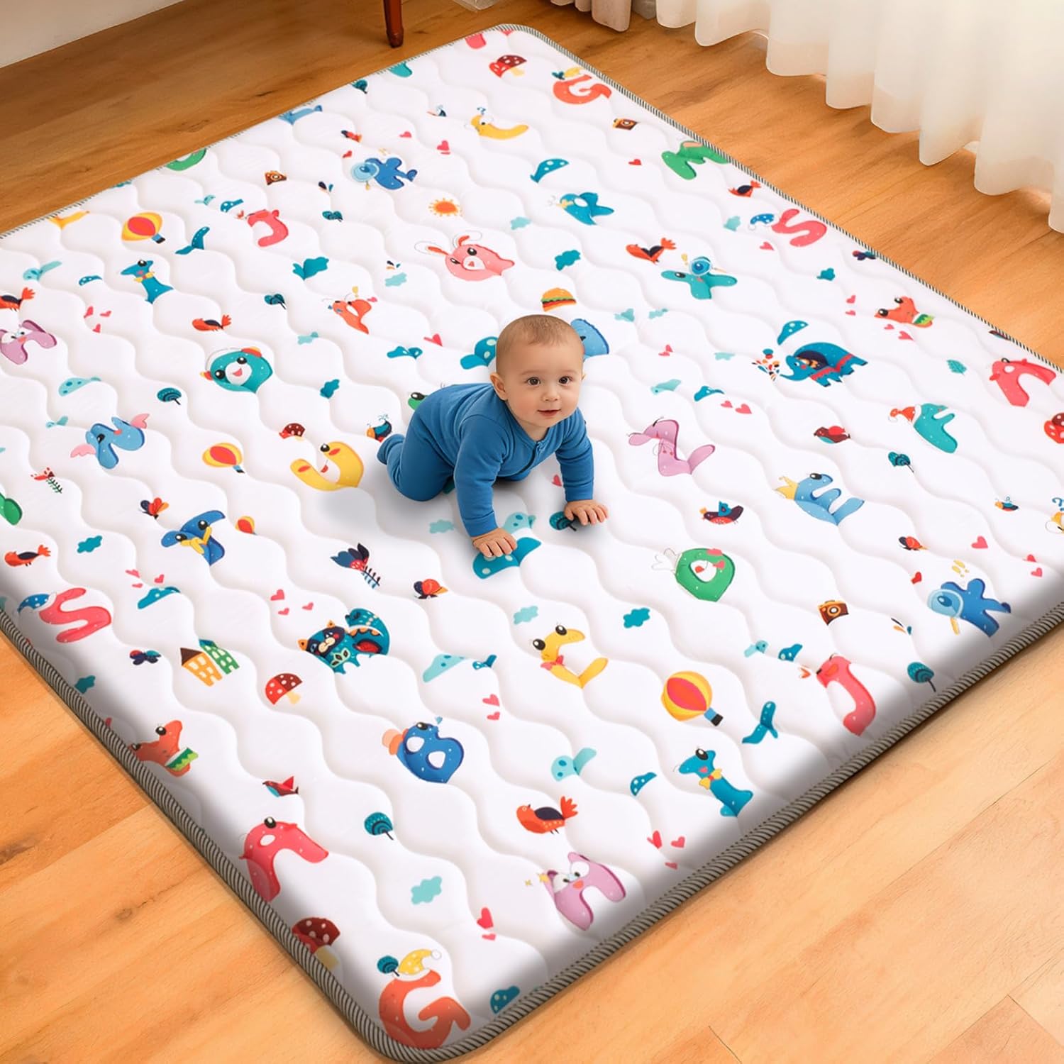 Baby Play Mat for Floor, 71'' x 59'' Thicken Foam Soft Padded Mat for Baby, Playpen Mat for Toddlers Infant Kids, Machine Washable, Non-Slip Bottom Safe for Crawling (Alphabet)