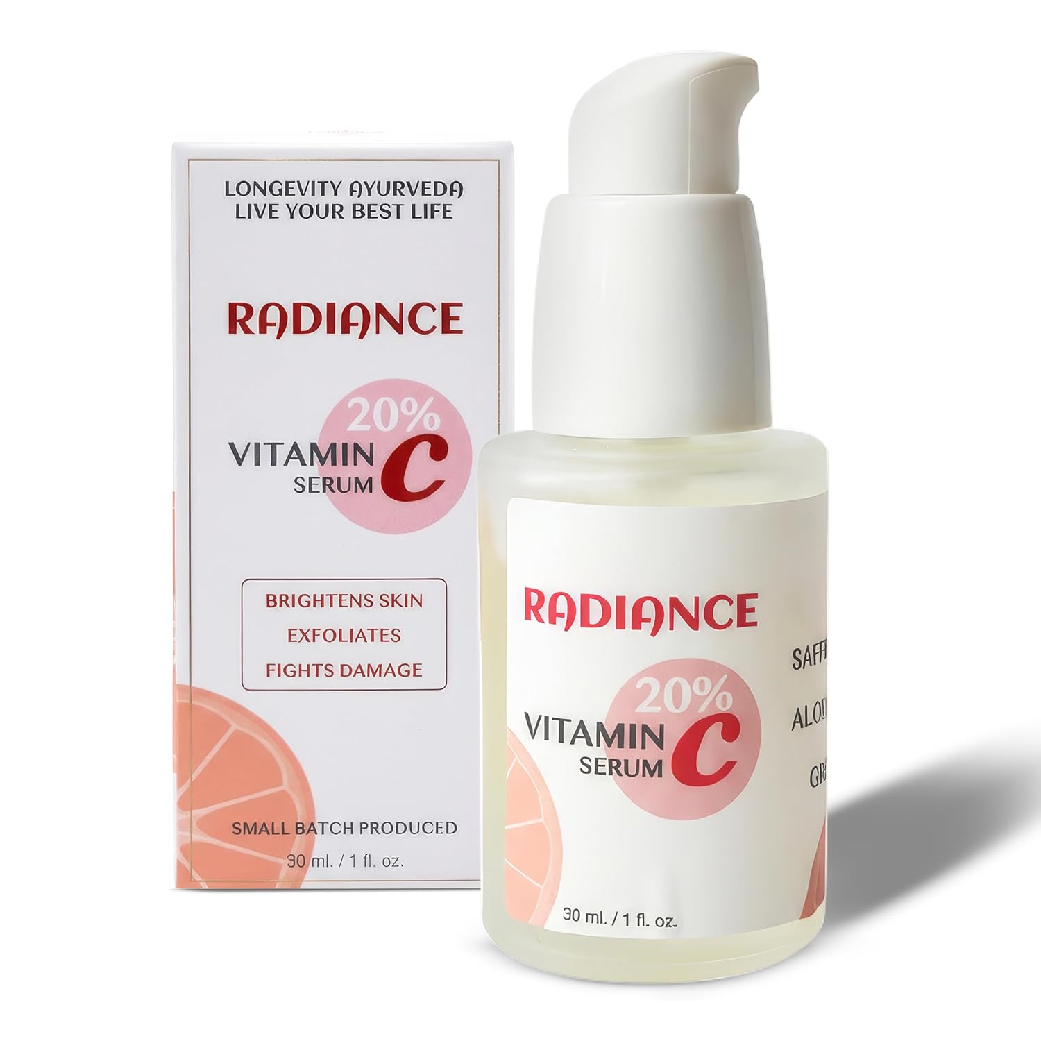 Radiance 20% Vitamin C Serum for Face | Ferulic Acid, Niacinamide, Hyaluronic Acid, Saffron | Brightening Dark Spot Corrector | Hydrating Anti Aging Facial Serum | 1 fl oz