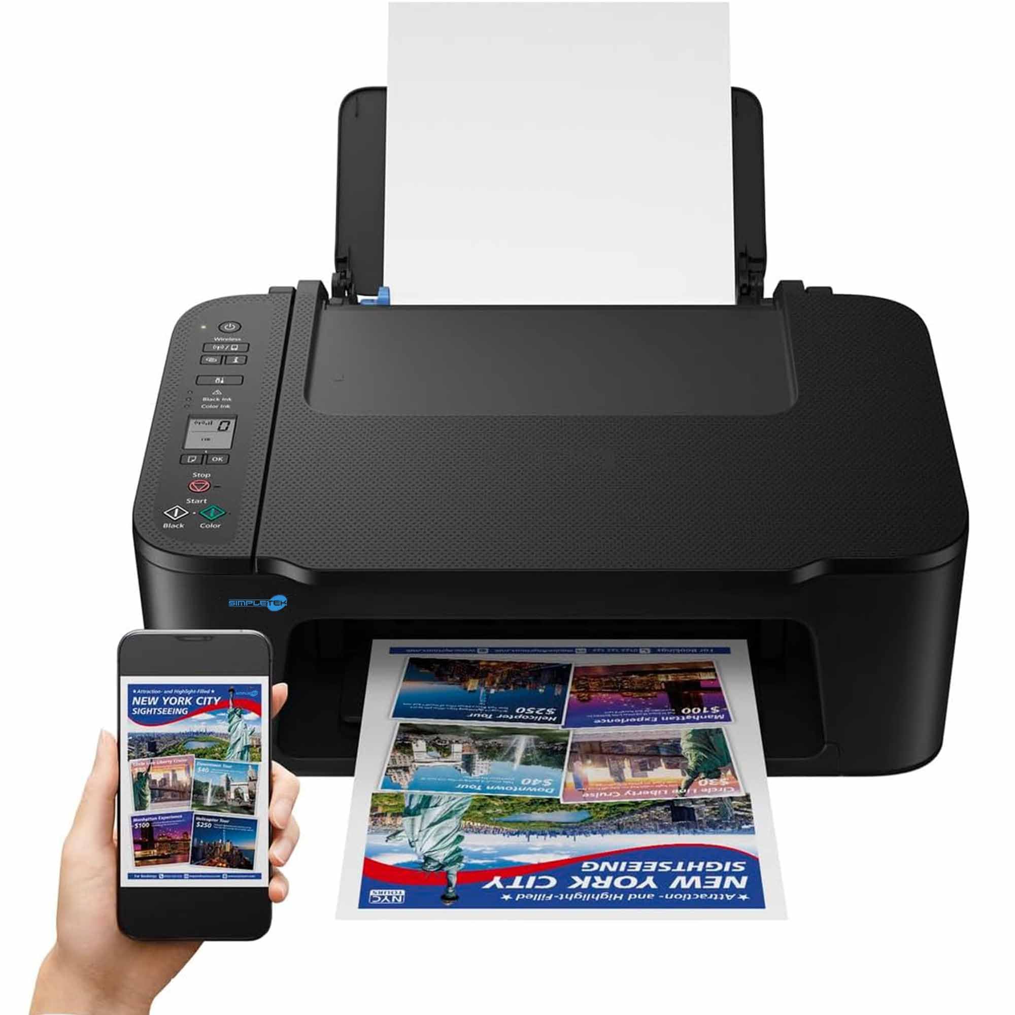SIMPLETEK - Stampante Inkjet Multifunzione a colori - WIFi Dual Band USB - Display LCD | Stampa, Scan, Copia | Ideale per casa e ufficio