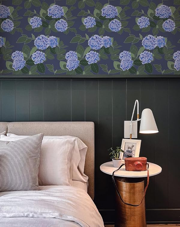 HomKihapai Floral Peel and Stick Wallpaper Self Adhesive Hydrangea Wall Paper French Country Cream Stick on Wallpaper for Bedroom Wall Decor Elegant Mural (Black and White, 472.44“ X 17.4") by HomKihapai - Image 4