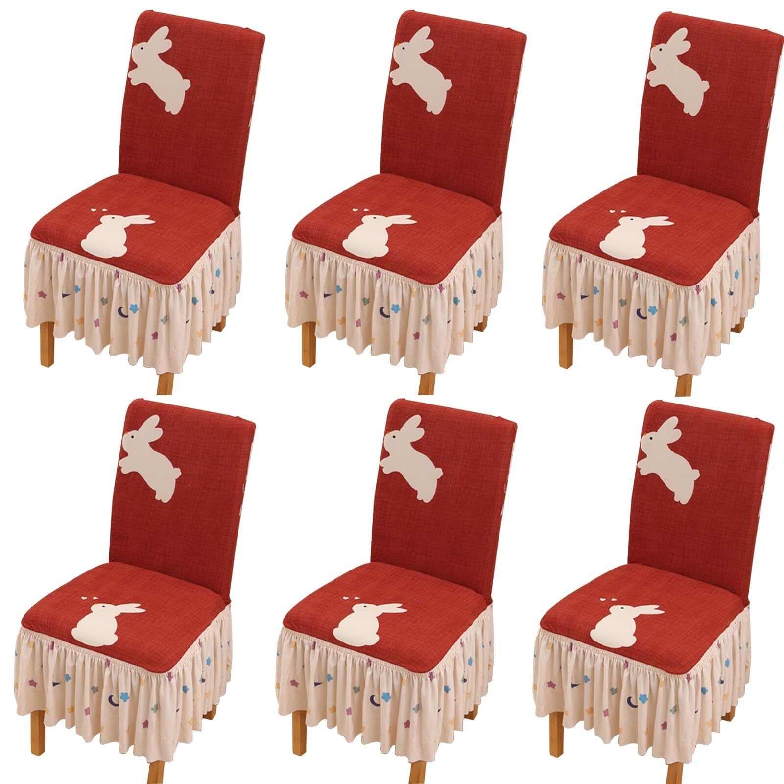 NMVAWIPT Dining Chair Covers With Skirt, Stretch Milk Silk Slipcovers, Full Protection, Fits Most Dining/Kitchen Chairs(9,6Pcs)