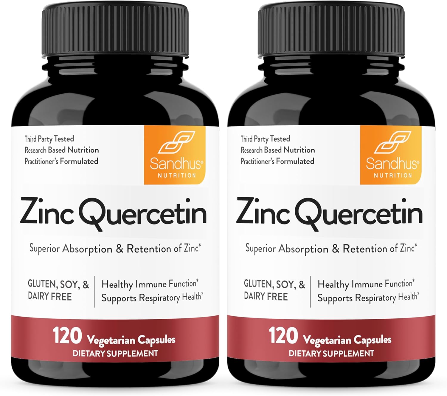 Sandhu's Zinc Quercetin 120 Vegetarian Capsules (Pack of 2) | High Absorption Zink Supplements for Immunity and Seasonal Allergy | Antioxidant Immune Support for Men and Women | Easy to Swallow