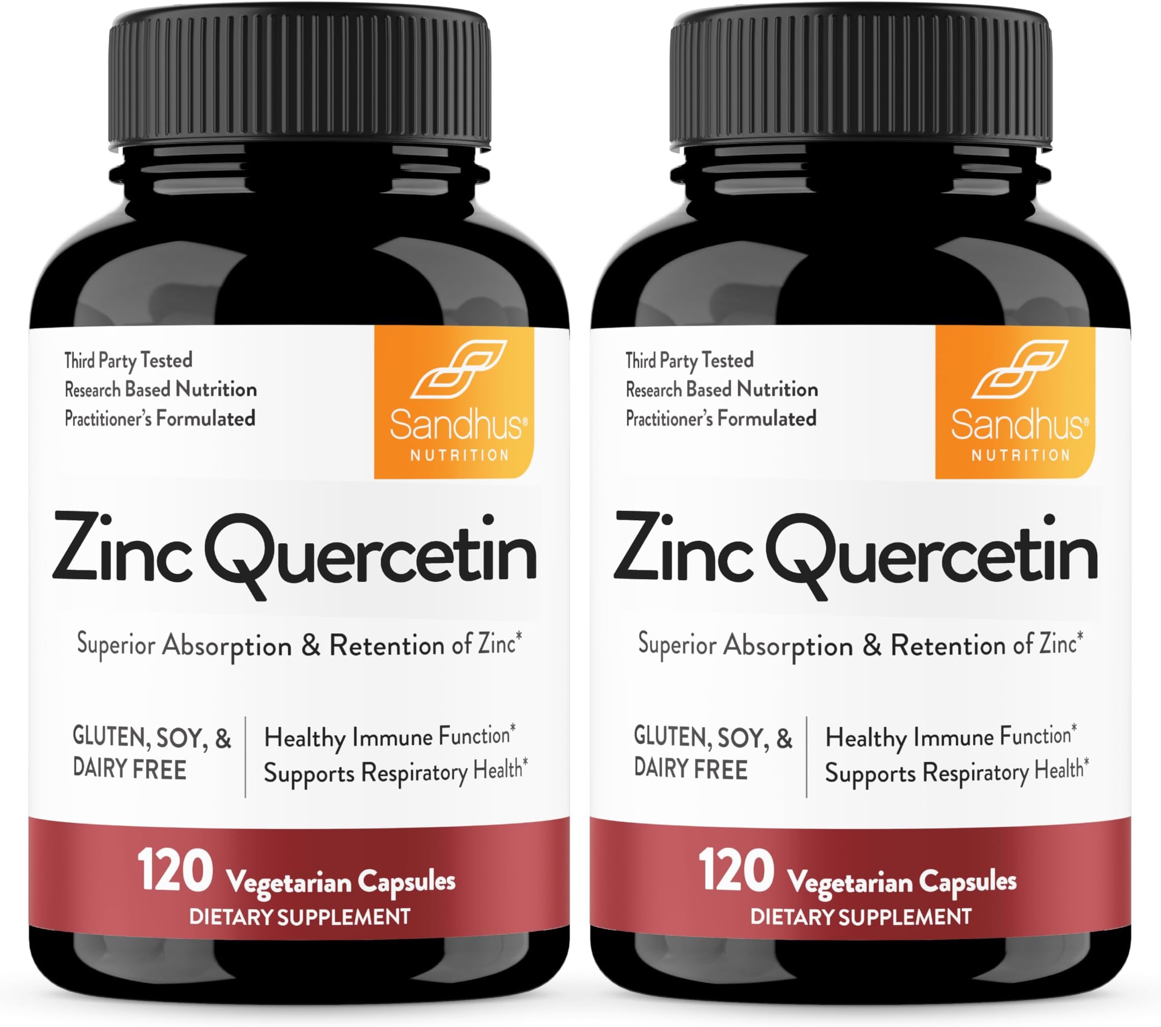 Sandhu's Zinc Quercetin 120 Vegetarian Capsules (Pack of 2) | High Absorption Zink Supplements for Immunity and Seasonal Allergy | Antioxidant Immune Support for Men and Women | Easy to Swallow