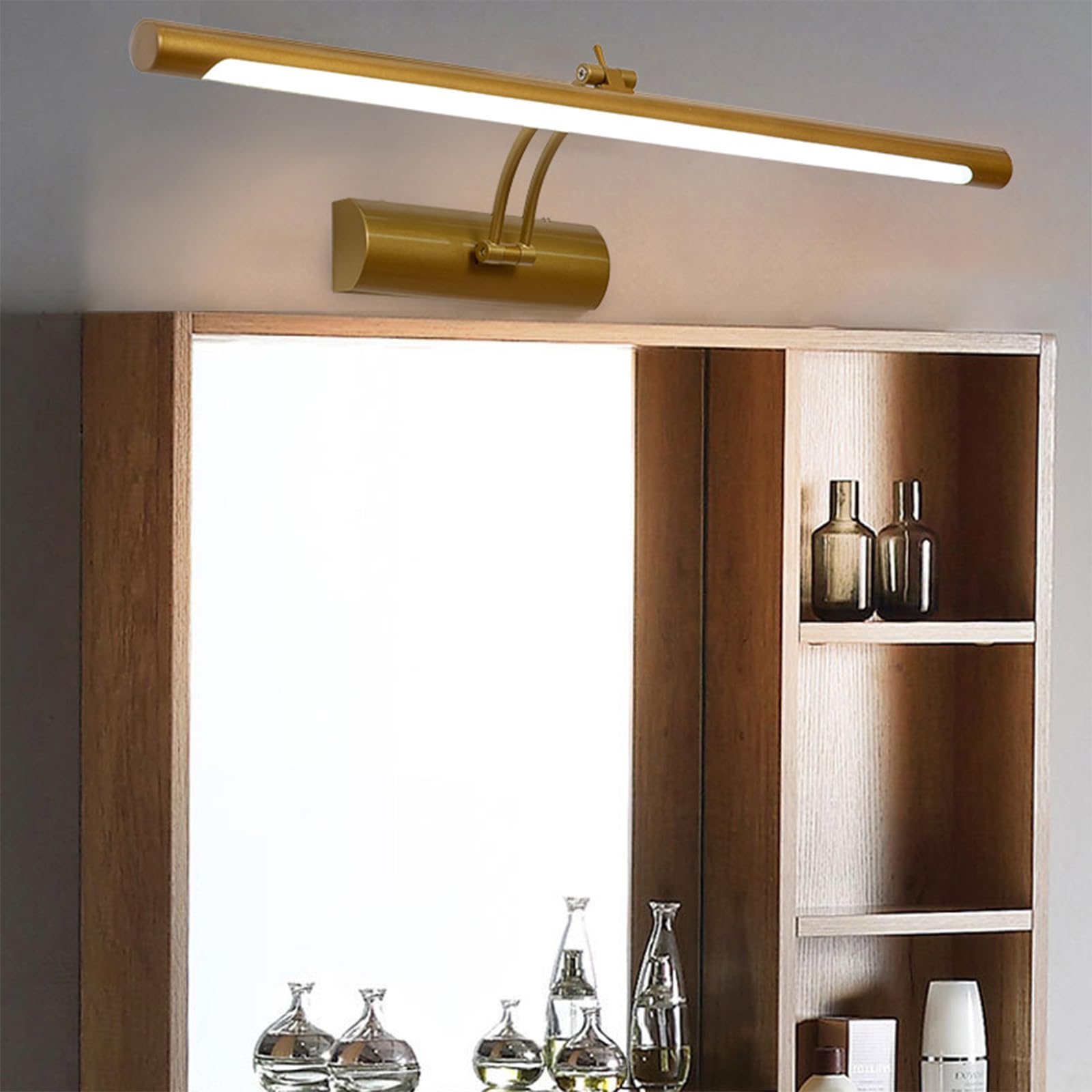 LED Spiegellampe Bad Wandleuchten Dimmbar Wasserdicht IP44 Wandleuchte Spiegellampe Einstellbar Innen Badleuchte 3000K-6500K Wandbeleuchtung für Badschrank Keller Küche (Gold,45cm)
