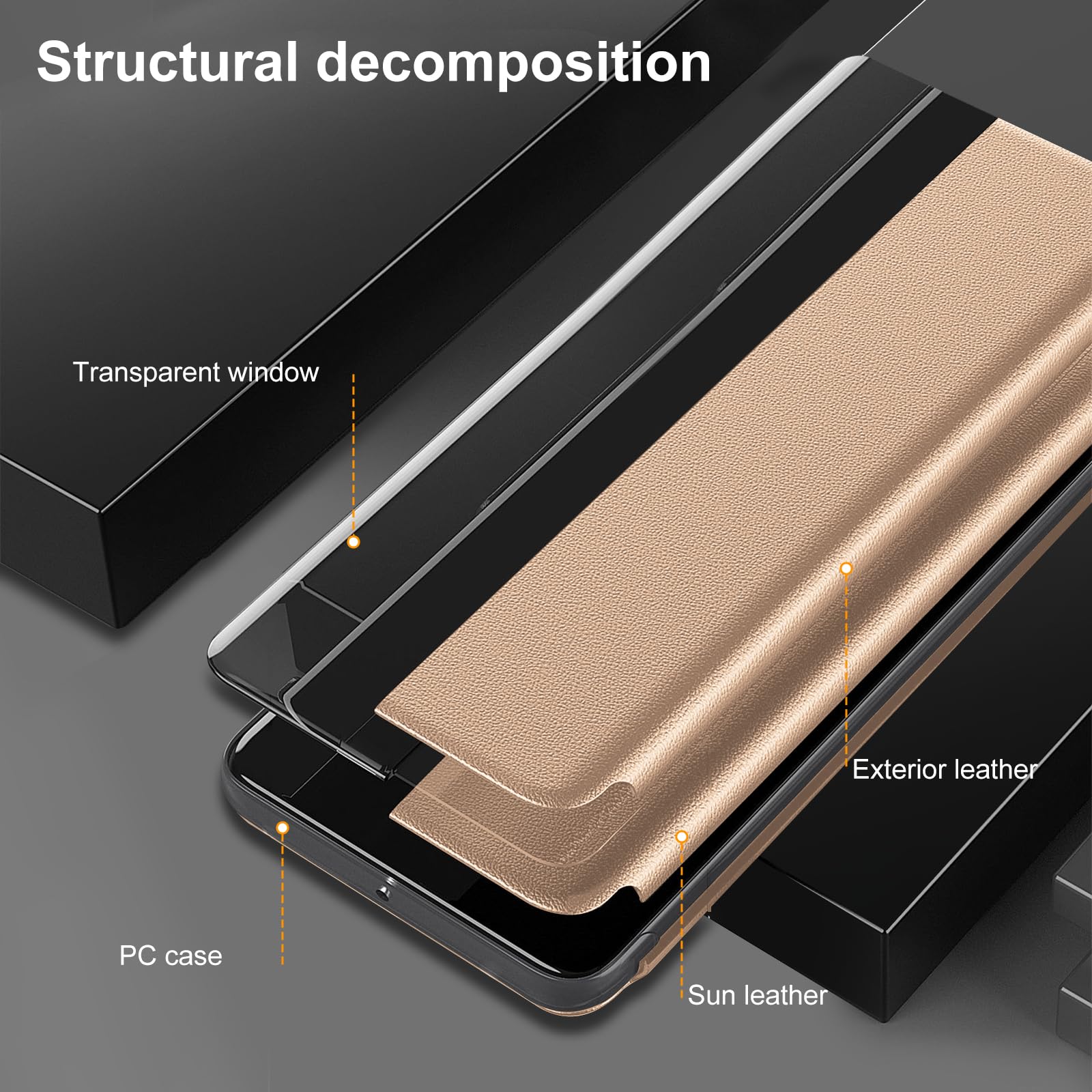 for Samsung Galaxy S21 Case Flip Leather Cover Clear S-View, for Samsung S21 Phone Case Smart Window Hard Flip Shockproof Protective Cover for Samsung 5G S21 Case Clear View