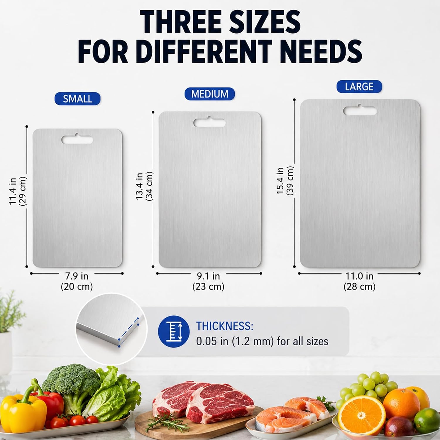 Cutting Board, Pure Titanium Kitchen Cutting Board, with Handle, Double-Sided Chopping Board for Raw & Cooked Food, Safe for Dishwasher (S)