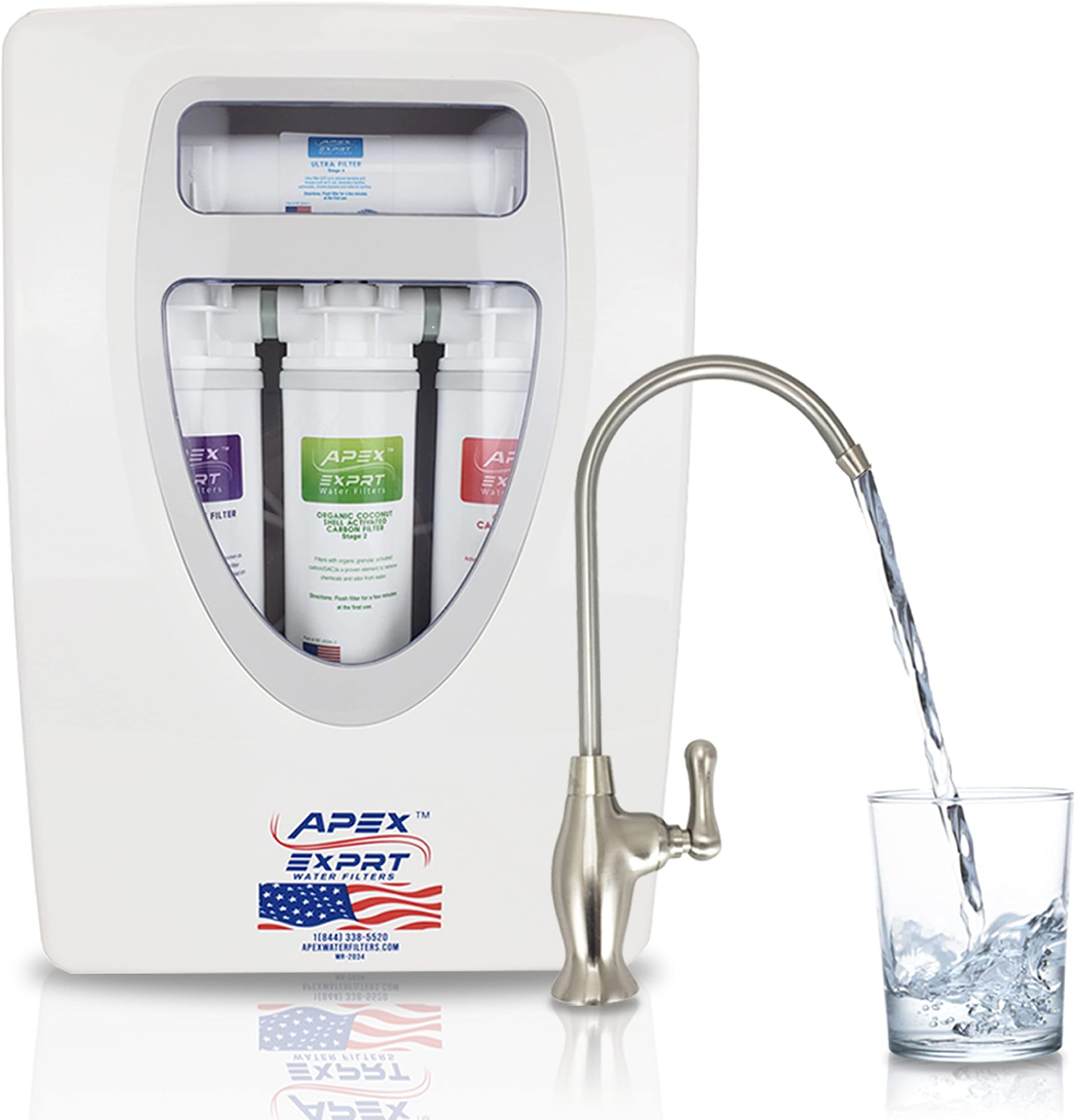 MR-2034 Quality Under Sink Water Filter System, 4 Stage Ultrafiltration UF Undersink Water Filter, Direct Connect to Max Water Flow Brushed Nickel Faucet - .01 Micron Removes Bad Taste & Odor