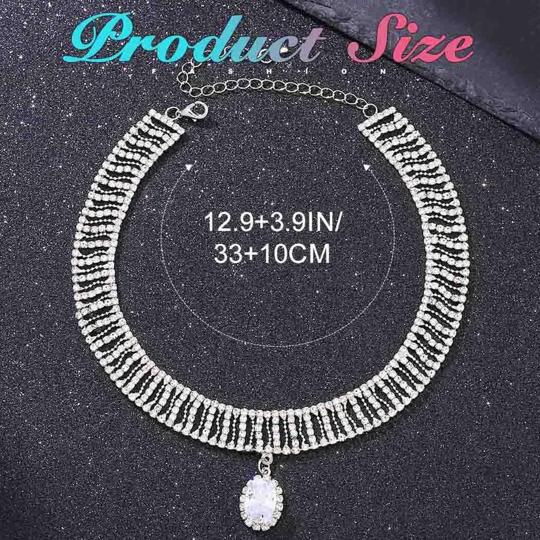 Zoestar Rhinestone Choker Necklace Silver Crystal Pendant Necklaces Prom Jewelry Accessories for Women - Image 5