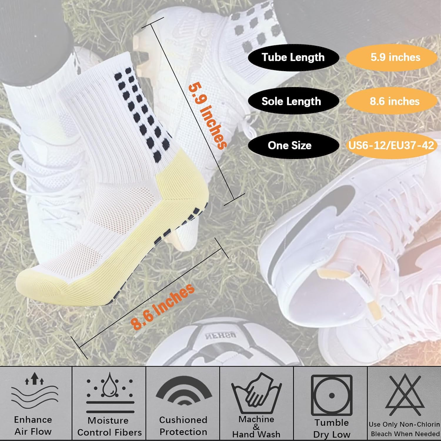 4 Pairs Soccer Socks with Non-Slip Grip, Men's Athletic Socks for Football Basketball - Image 6