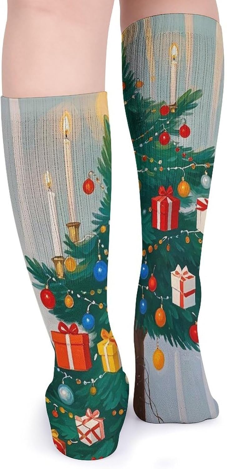 5-Pack Knee High Socks, 15.7 Inch Breathable Casual Socks Christmas Decorations Stockings for Men Women