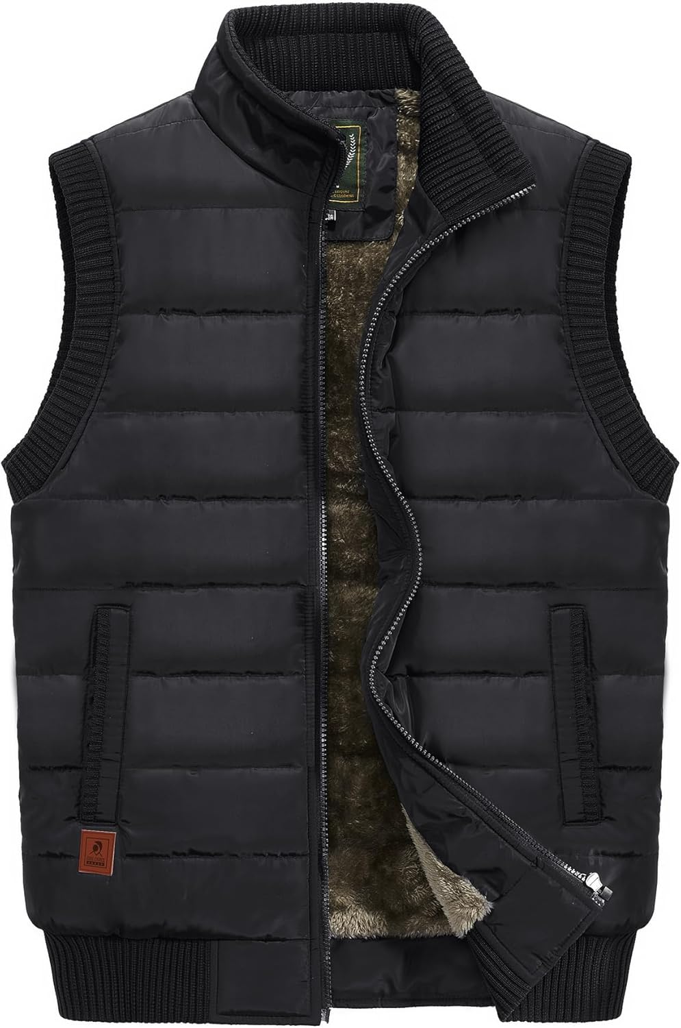 OlyljpinZ Gebreid herenvest met fleece gevoerd, warm, dikke gebreide trui, opstaande kraag, ritssluiting, modieus, eenvoudige overgangsjas, lange mouwen, cardigan, herfst, winterjas met zakken, zwart