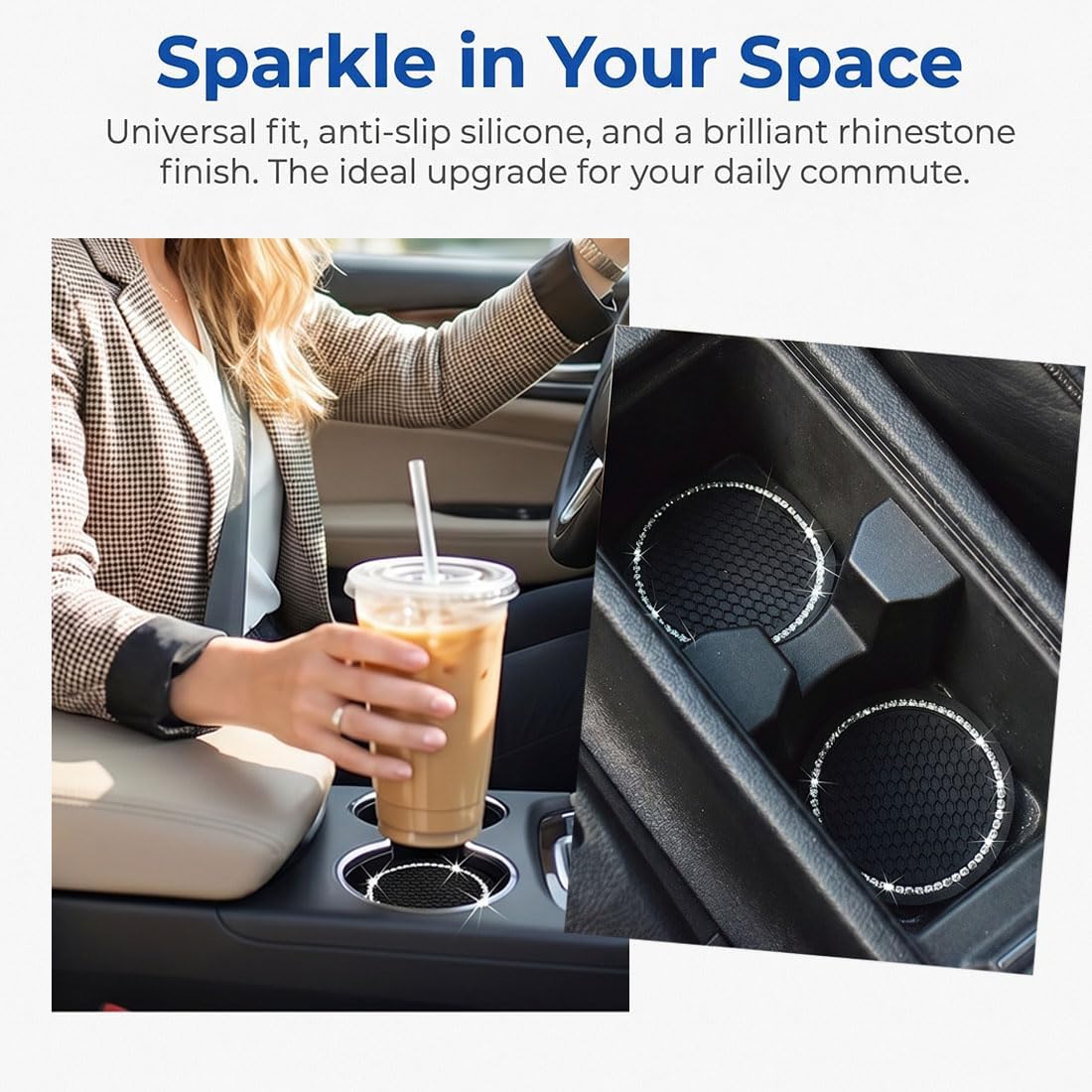 Car Cup Holder Coasters, Bling Cup Holder Insert Coaster Car Interior Accessories-2.75 inch Silicone Anti Slip Car Coaster-Universal (Pack of 2) DBlosp