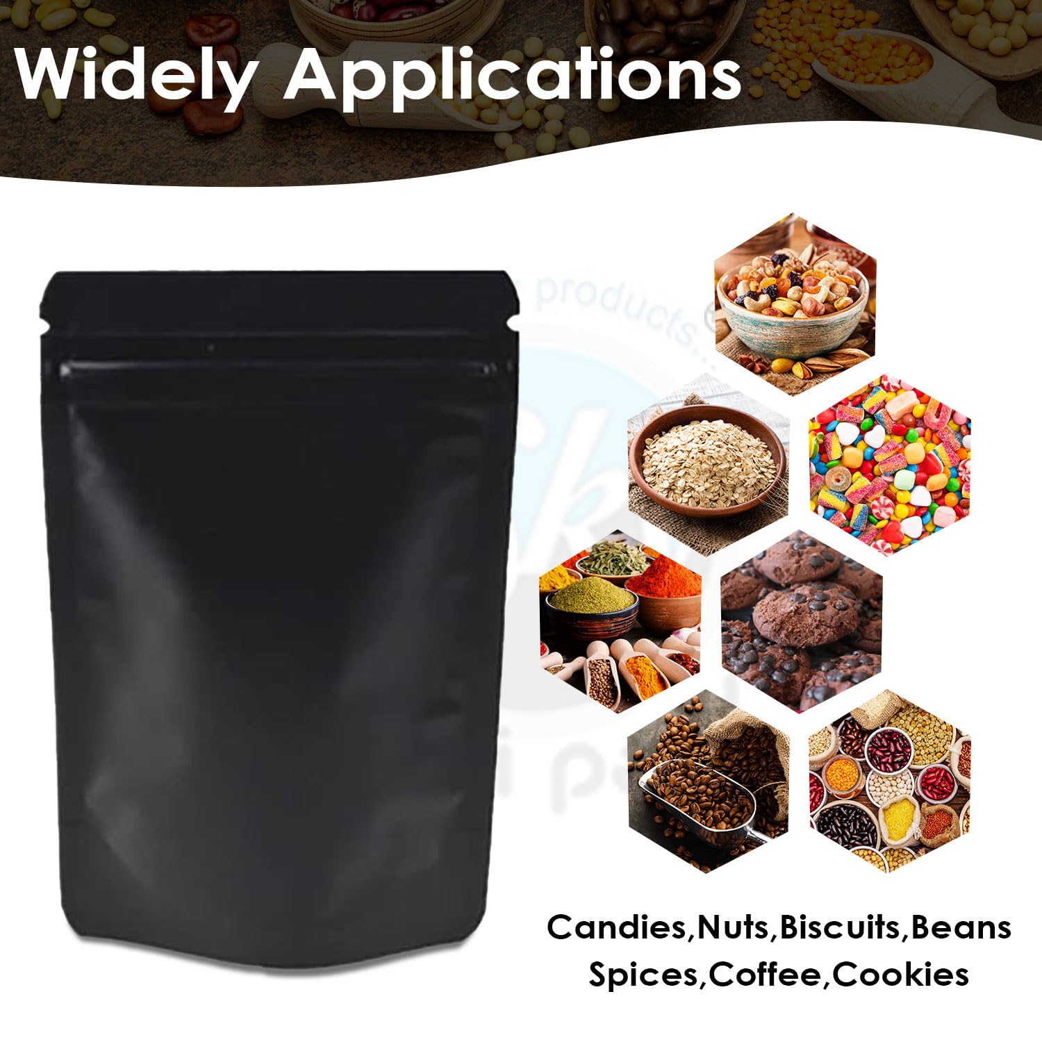 Black Zip Lock Pouches - Stand Up Food Bags -5