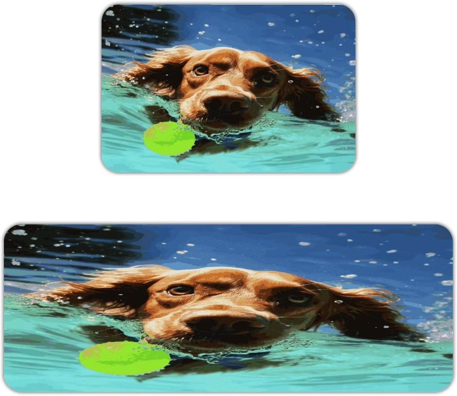 Funny Swimming Dog Kitchen Mats with 2PCS Non-Slip Washable,Kitchen Rug Heavy Duty Durable, Floor Mats for Kitchen,Office,Sink,Laundry