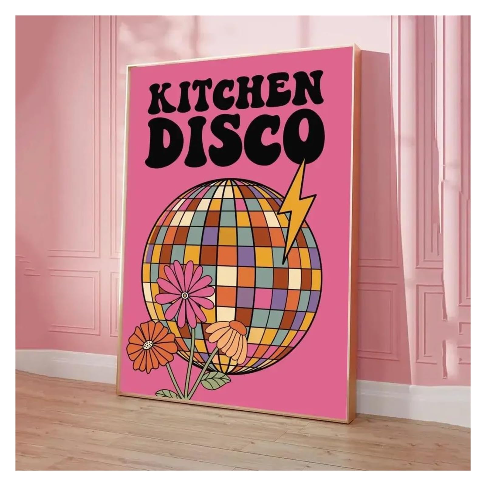 Affiche Imprimée sur Toile HD Boule Disco Rose Peinture Murale pour Chambre